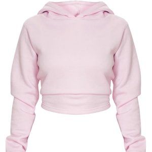 BABY PINK LACE UP BACK CROP HOODIE